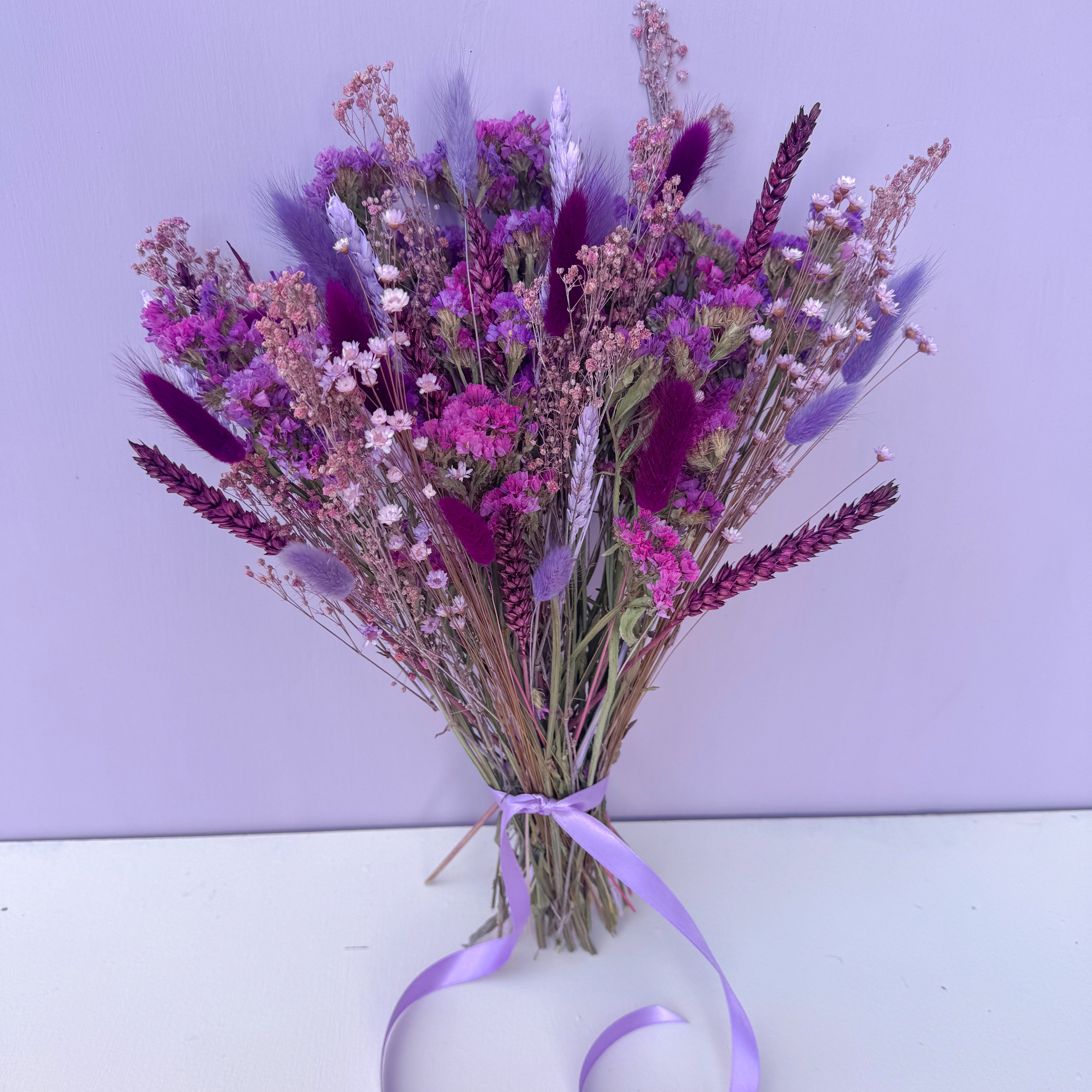 purple wildflower dried flower arrangement