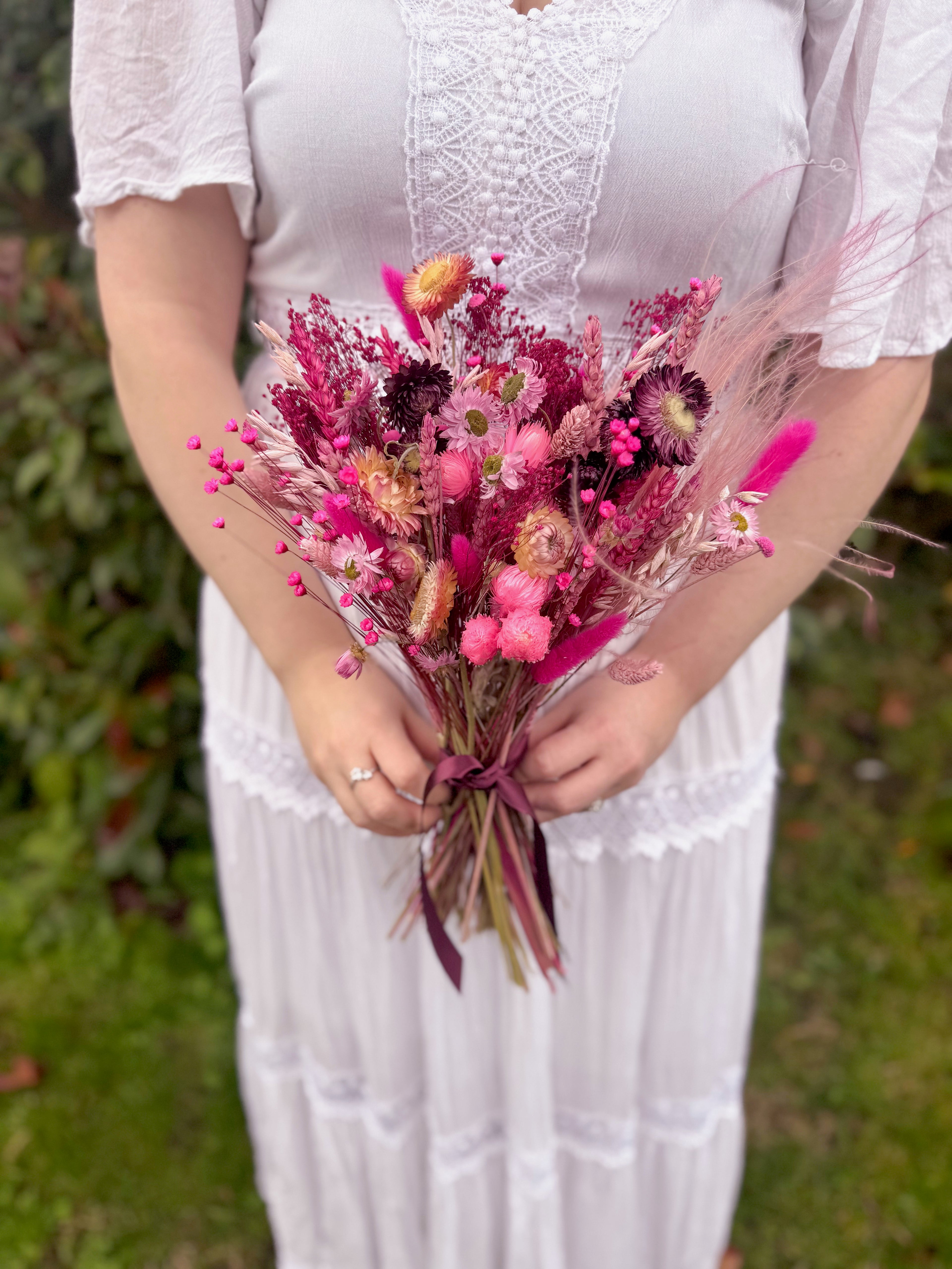 Cerise Wedding Dried Flower Bouquet image 1