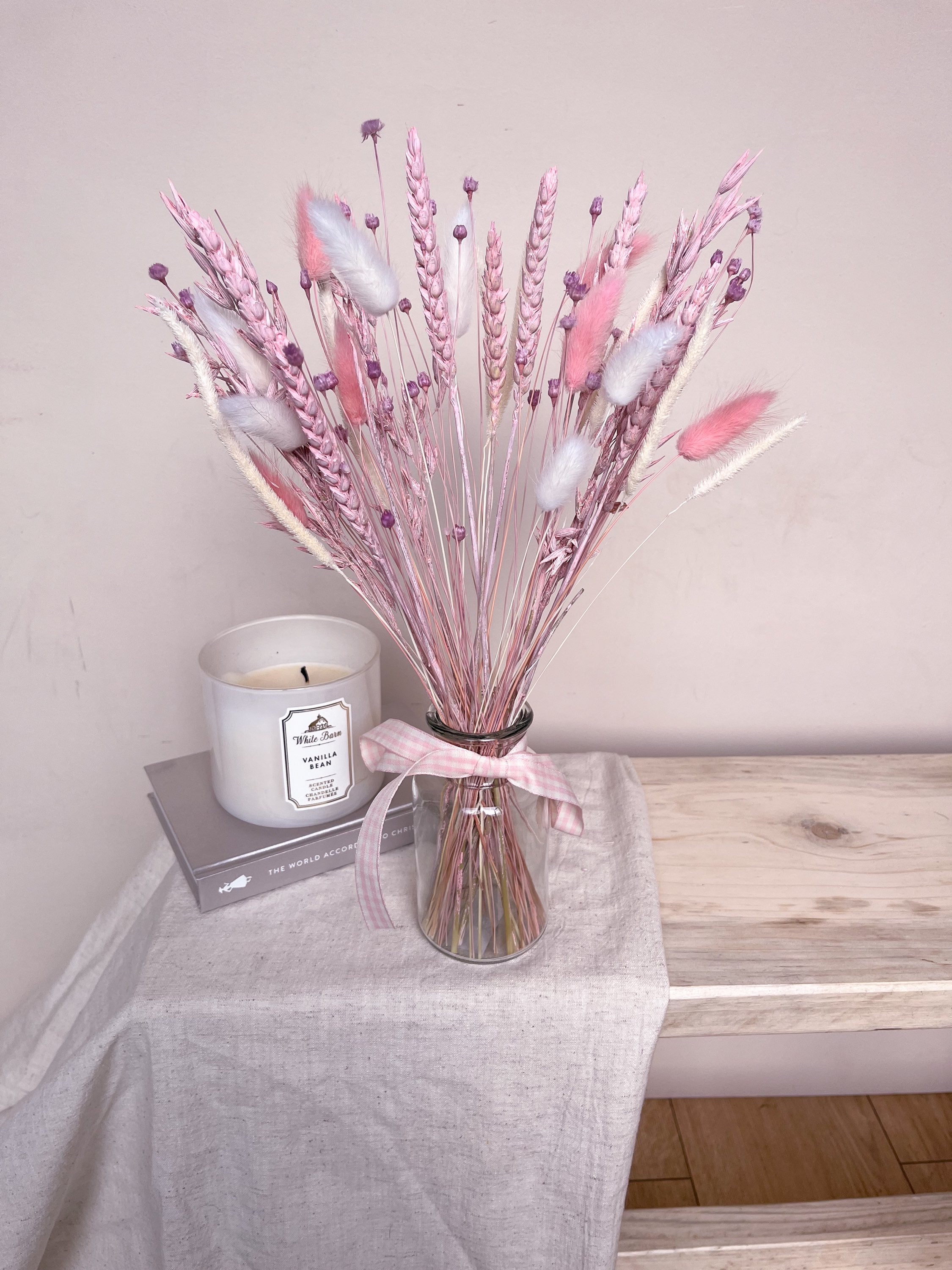 Pink Dried Flowers with Vase image 3