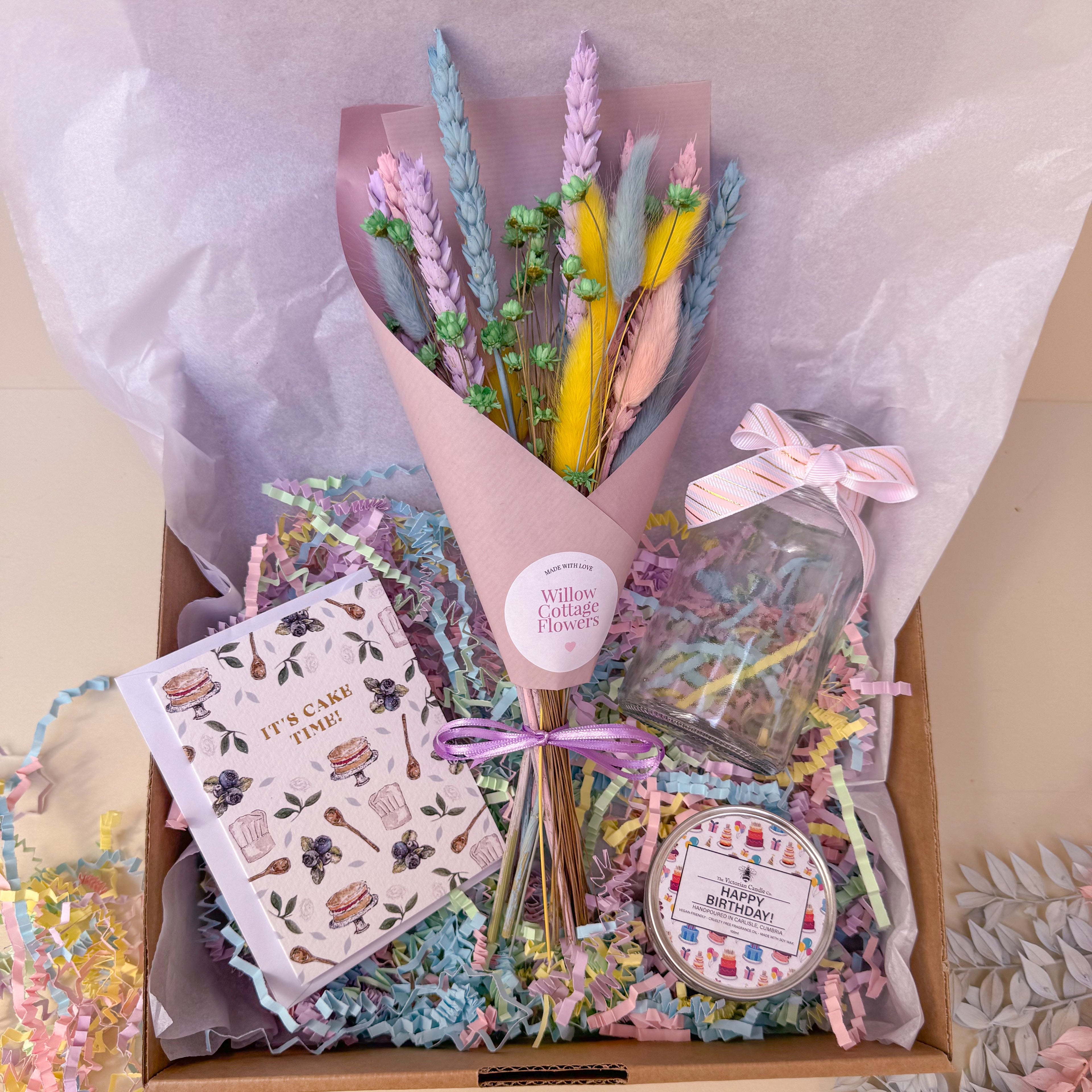 birthday gift box with dried flowers
