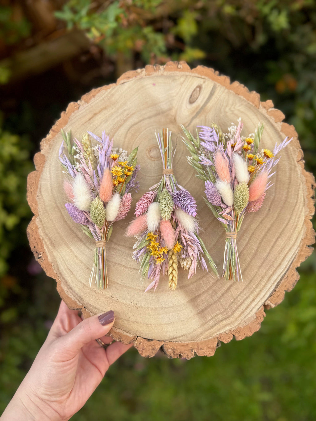 pastel dried flower buttonhole with bunny tails