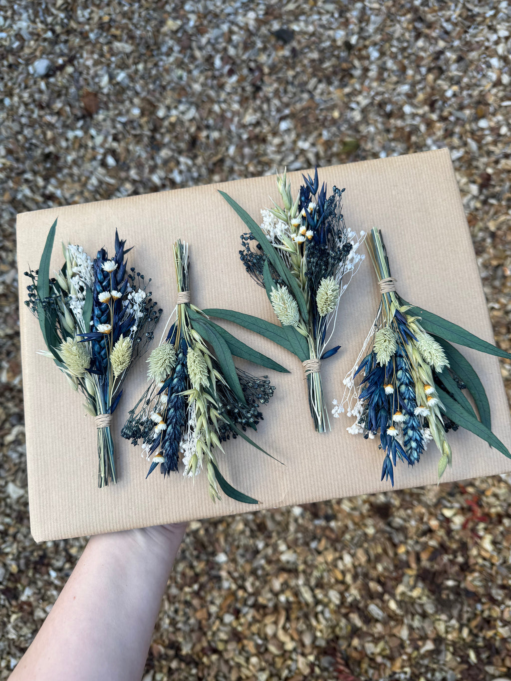 preserved eucalyptus buttonhole with dried flowers