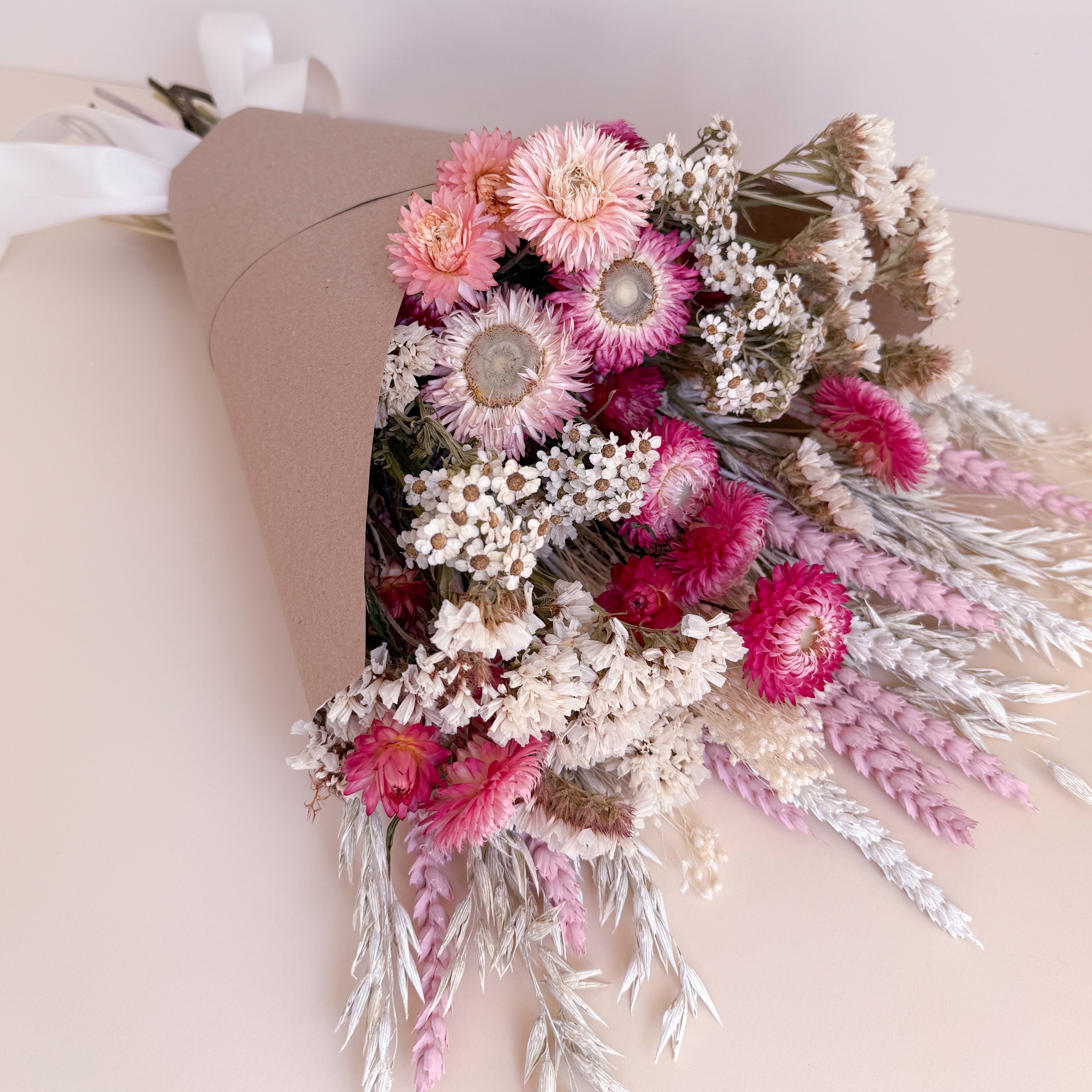 luxury dried daisy arrangement with helichrysum