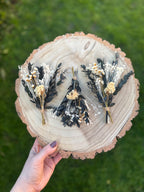 eucalyptus boutonniere with white dried flowers