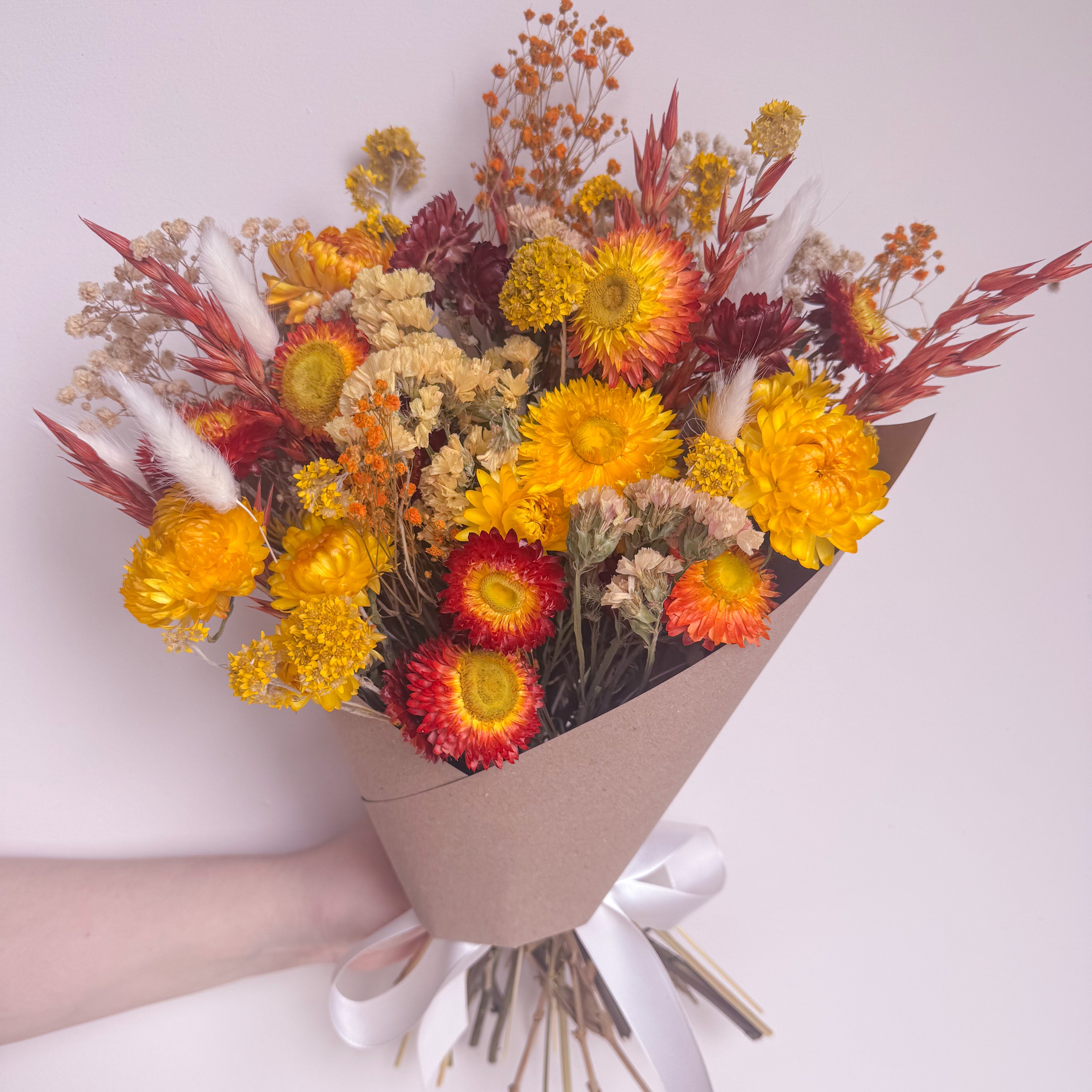 bright yellow dried flower bouquet
