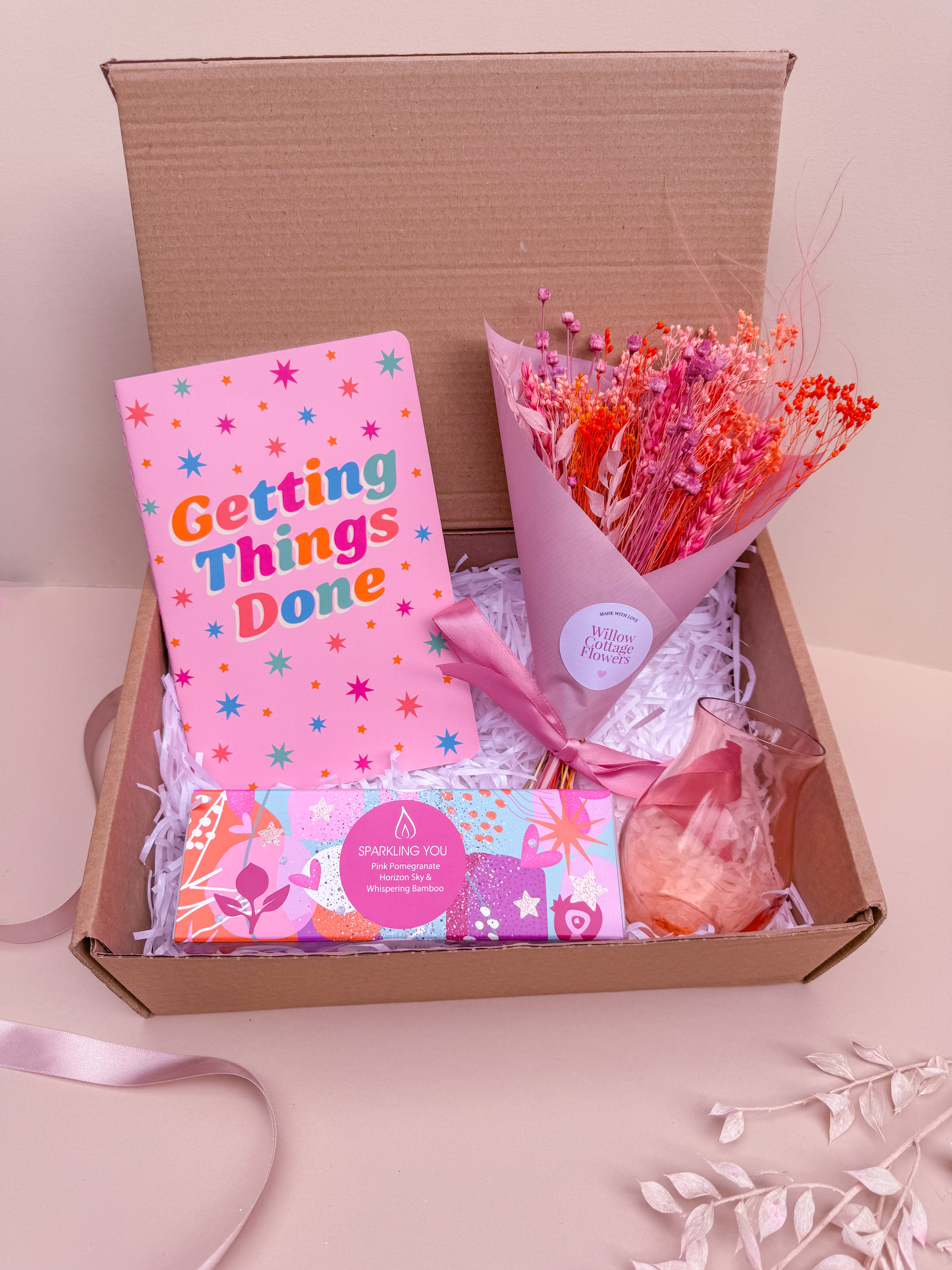 Pink Dried Flower Gift Hamper with Candles image 2