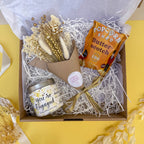 gift box for newly engaged couple with popcorn, luxury candle and dried flowers
