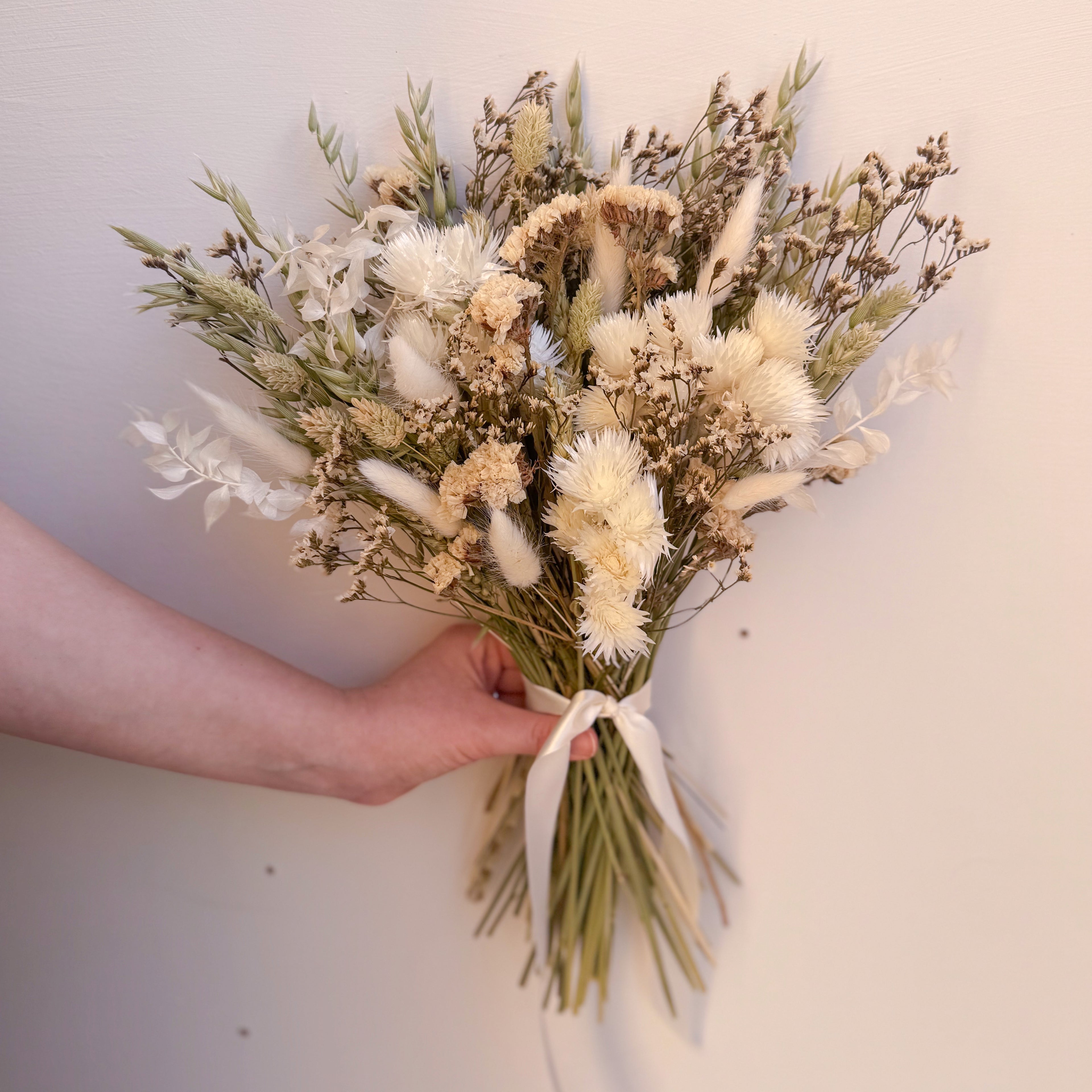 rustic dried flowers in green and white