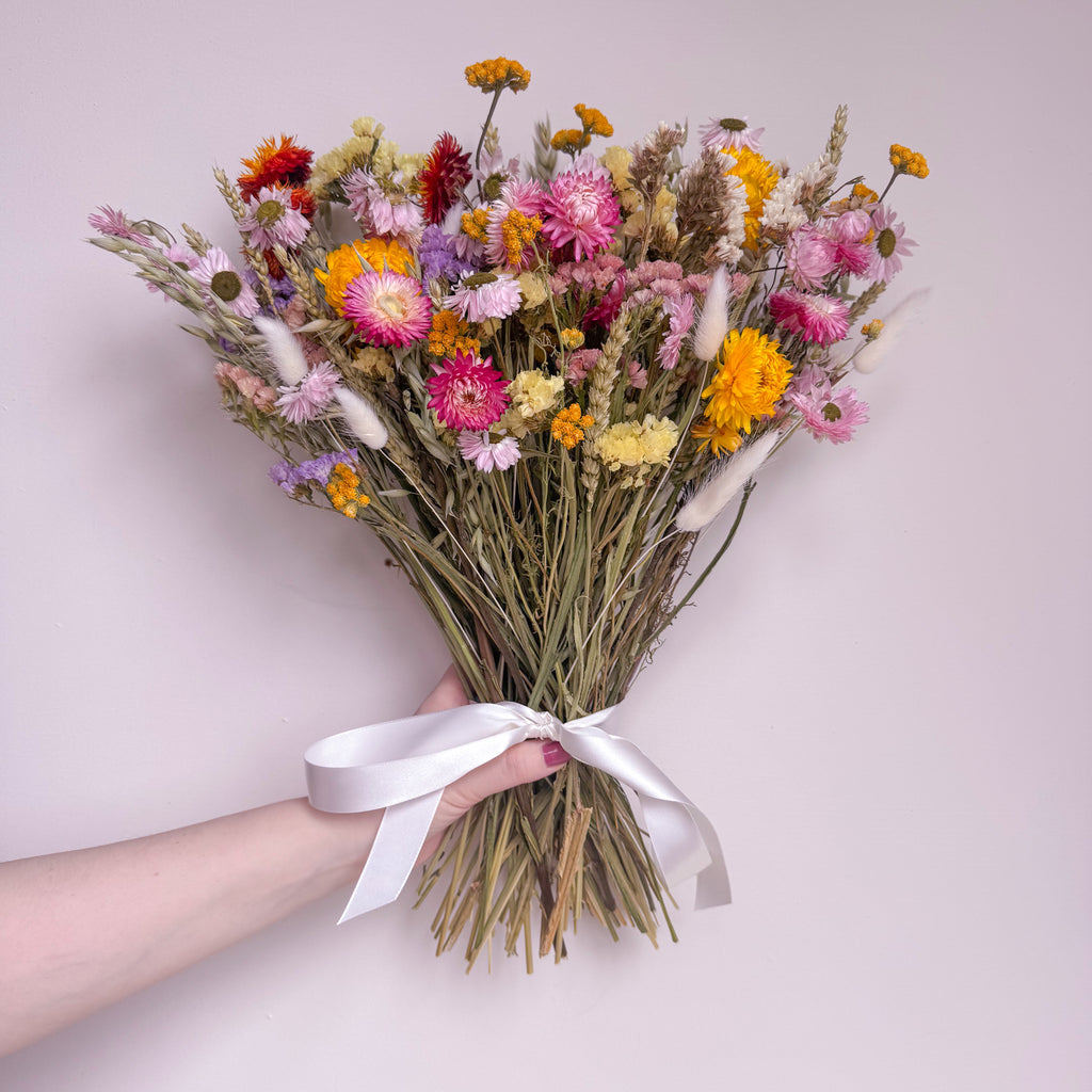 bright and colourful dry floral arrangement