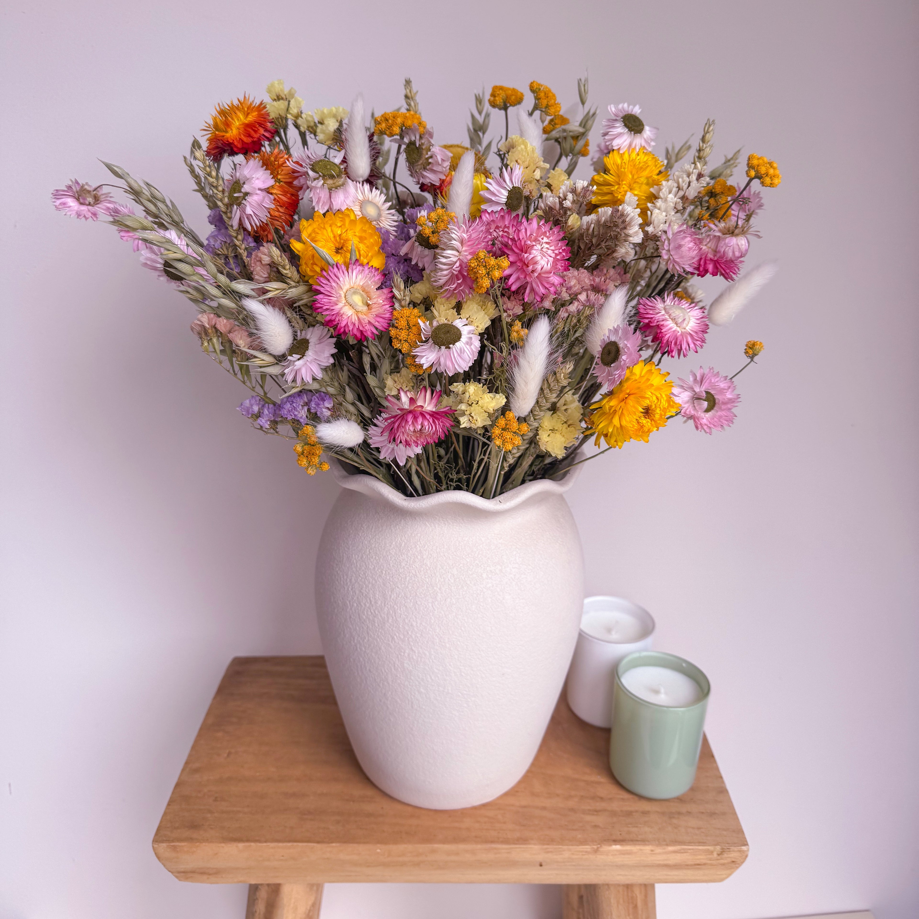 colourful dried wildflower arrangement