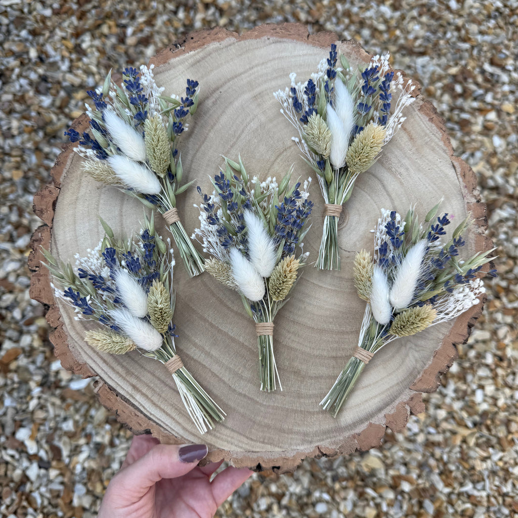 dried lavender buttonhole with bunny tails