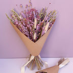 lilac and green dried wildflower arrangement