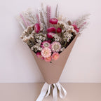 pink and white dried daisy bouquet