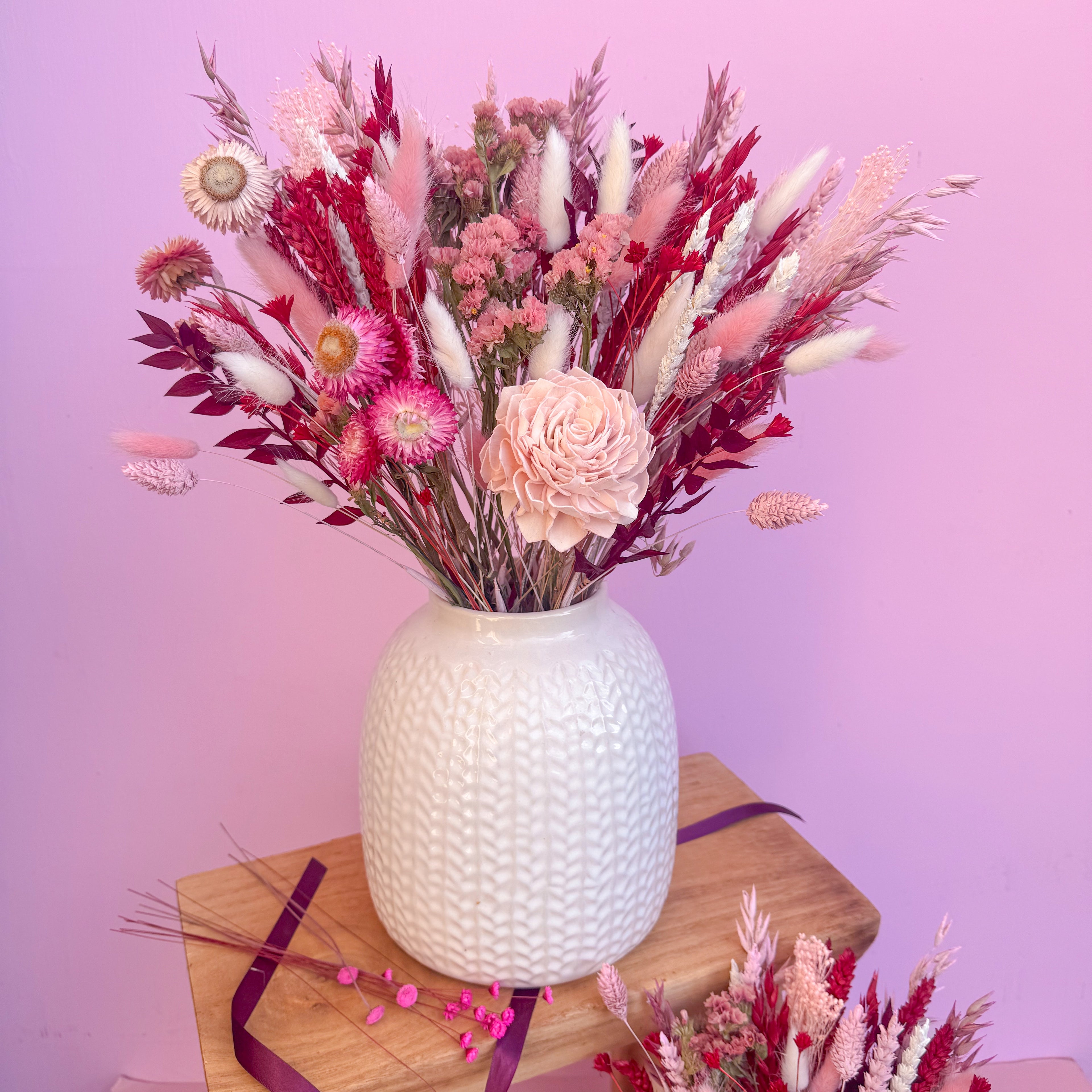 pastel pink dried flower bouquet