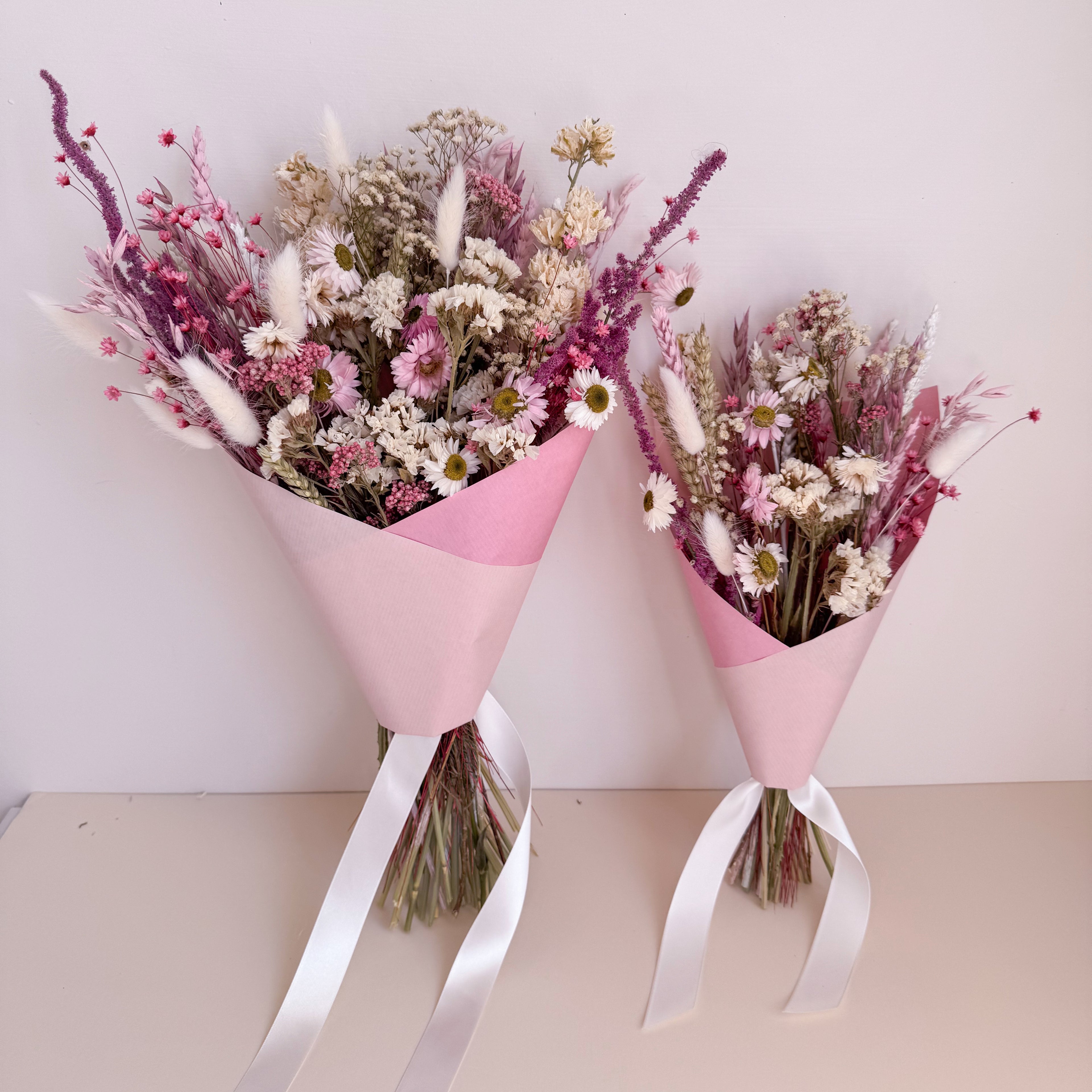 pink and white wildflower dried flower bouquet