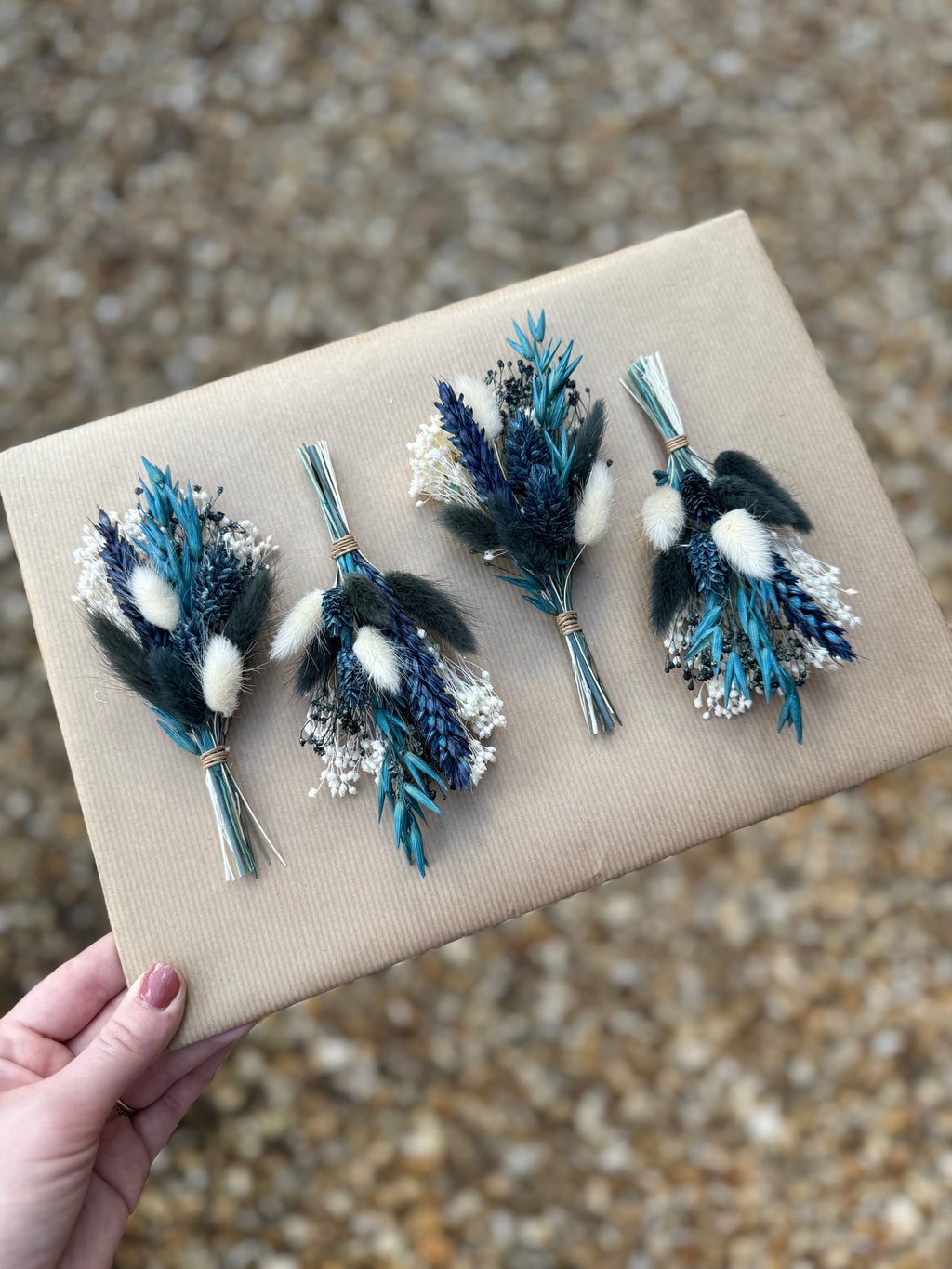 navy dried flower buttonhole