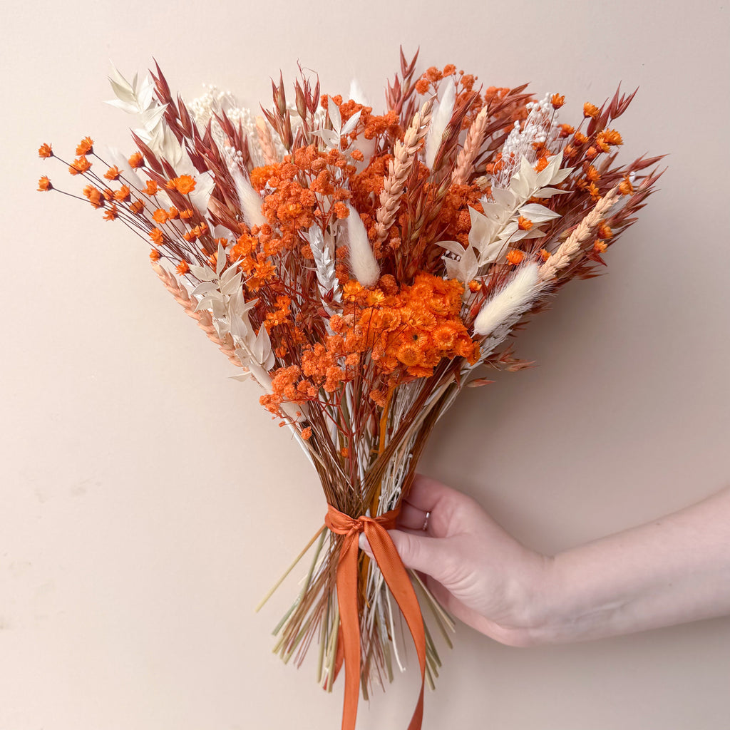 Burnt Orange and White Dried Flower Arrangement
