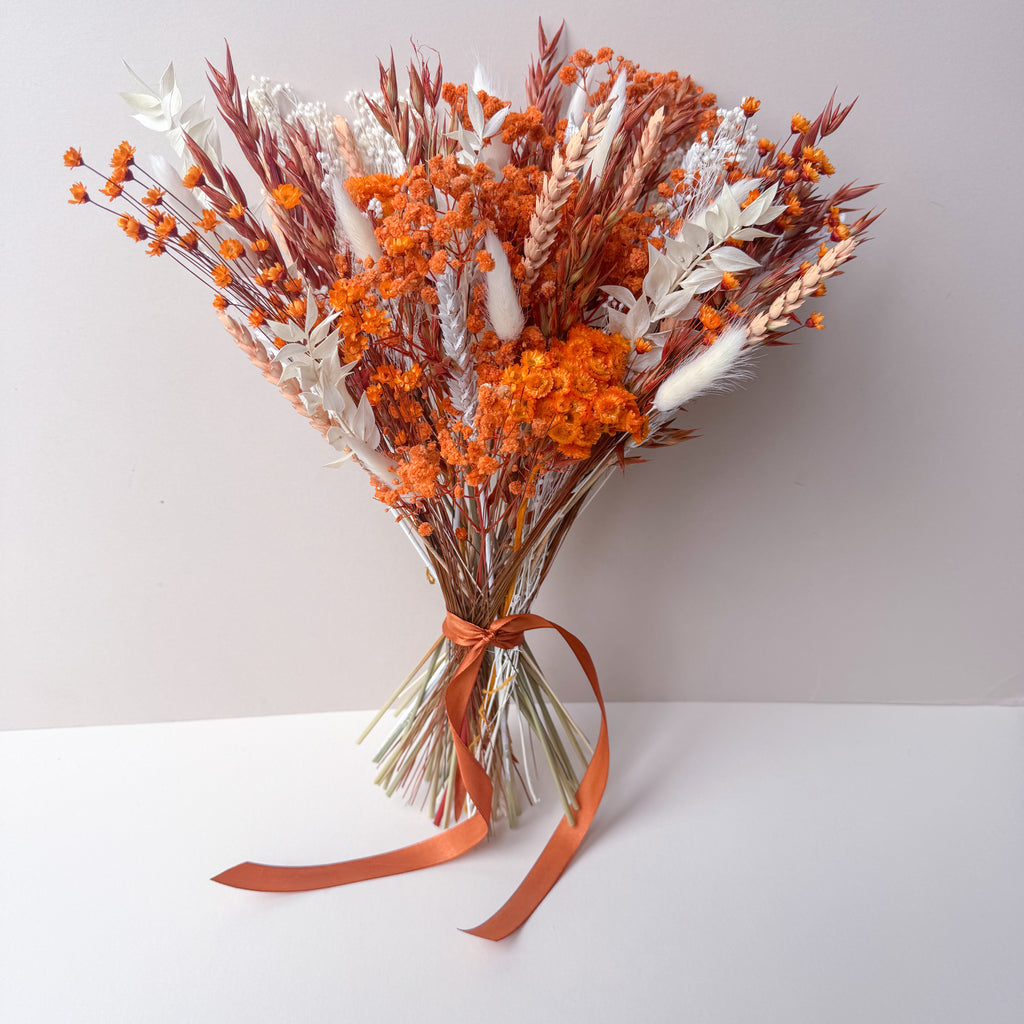 Burnt Orange and White Dried Flower Arrangement