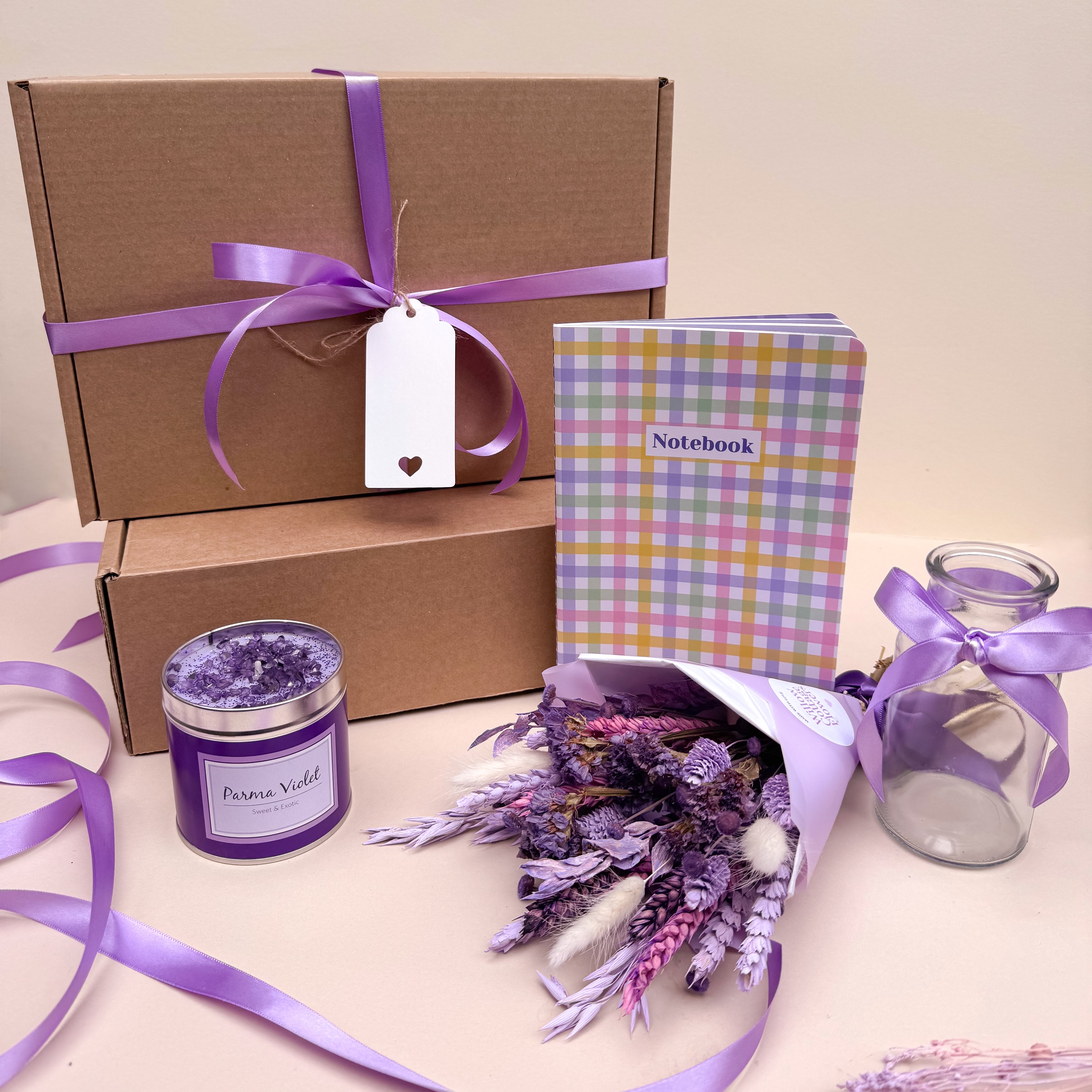 parma violet gift set with luxury candle and flowers