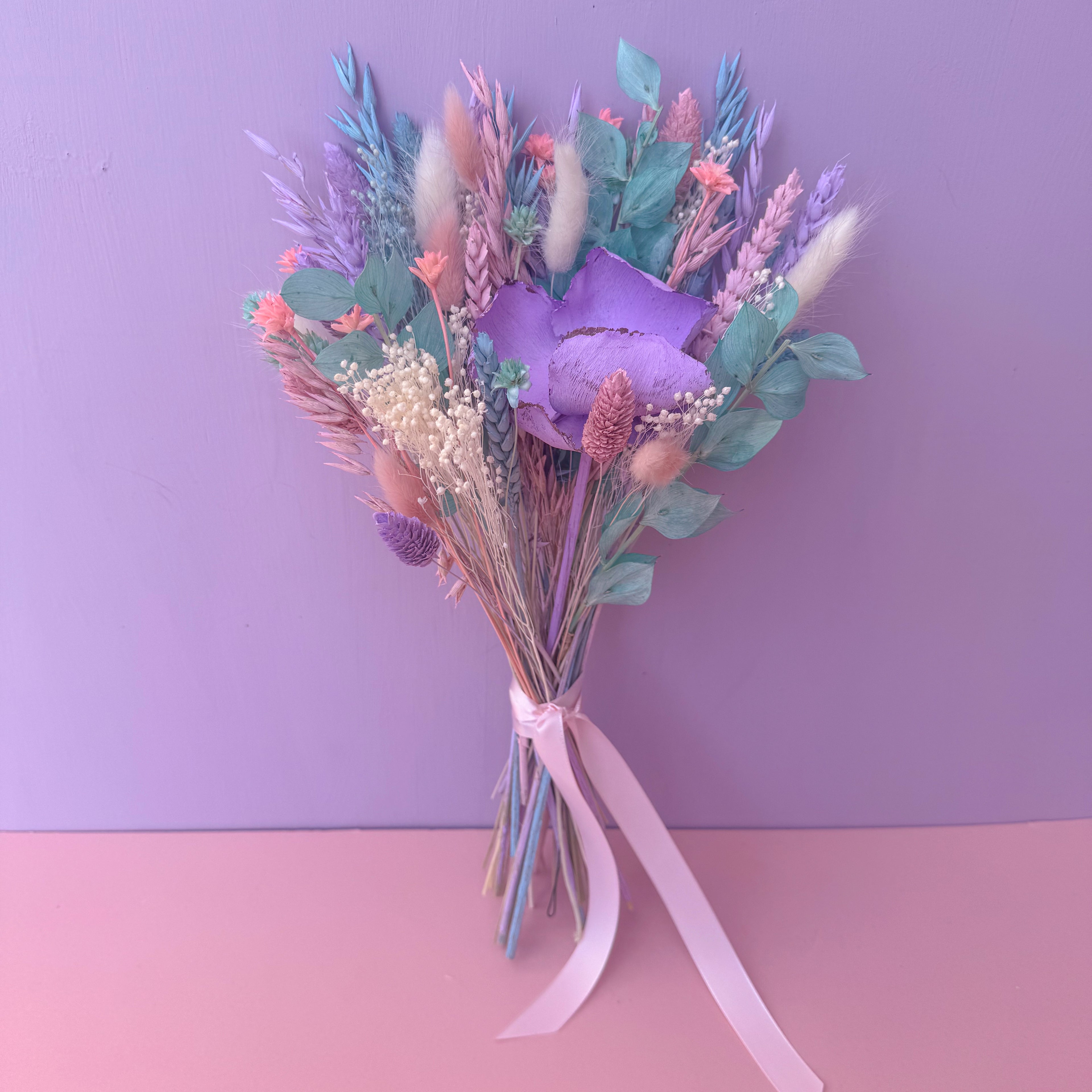 pastel rainbow bouquet of dry flowers