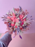 pink helichrysum dried flower arrangement