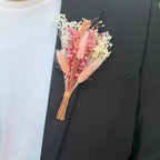 baby pink dried flower buttonhole with bunny tails