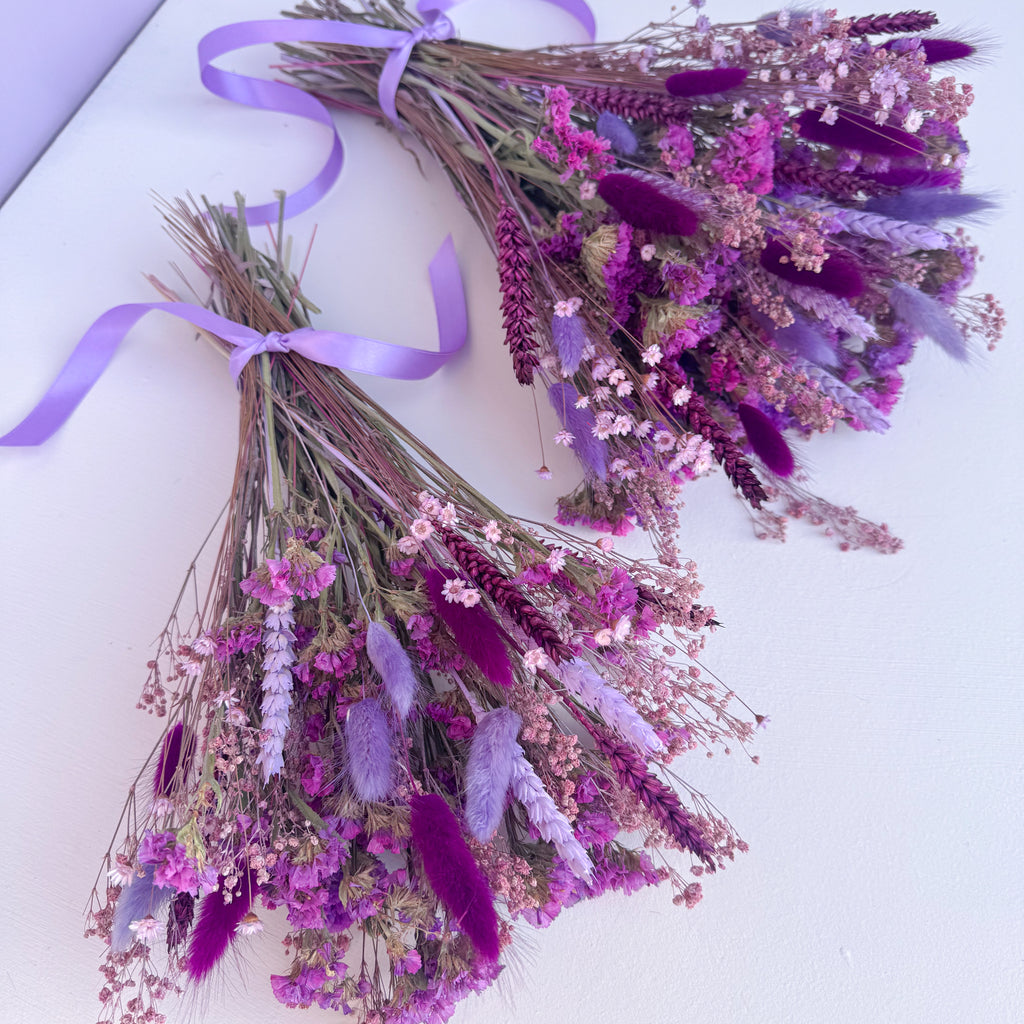 plum and lilac dried floral bunch