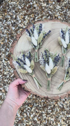 dried lavender and bunny tail wedding buttonhole