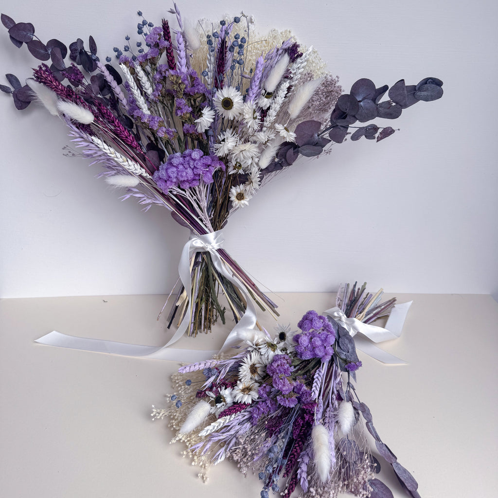 dark purple dried flower arrangement