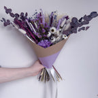 mixed shades of purple dried flower bouquet