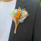 pastel rainbow dried flower buttonhole with bunny tails