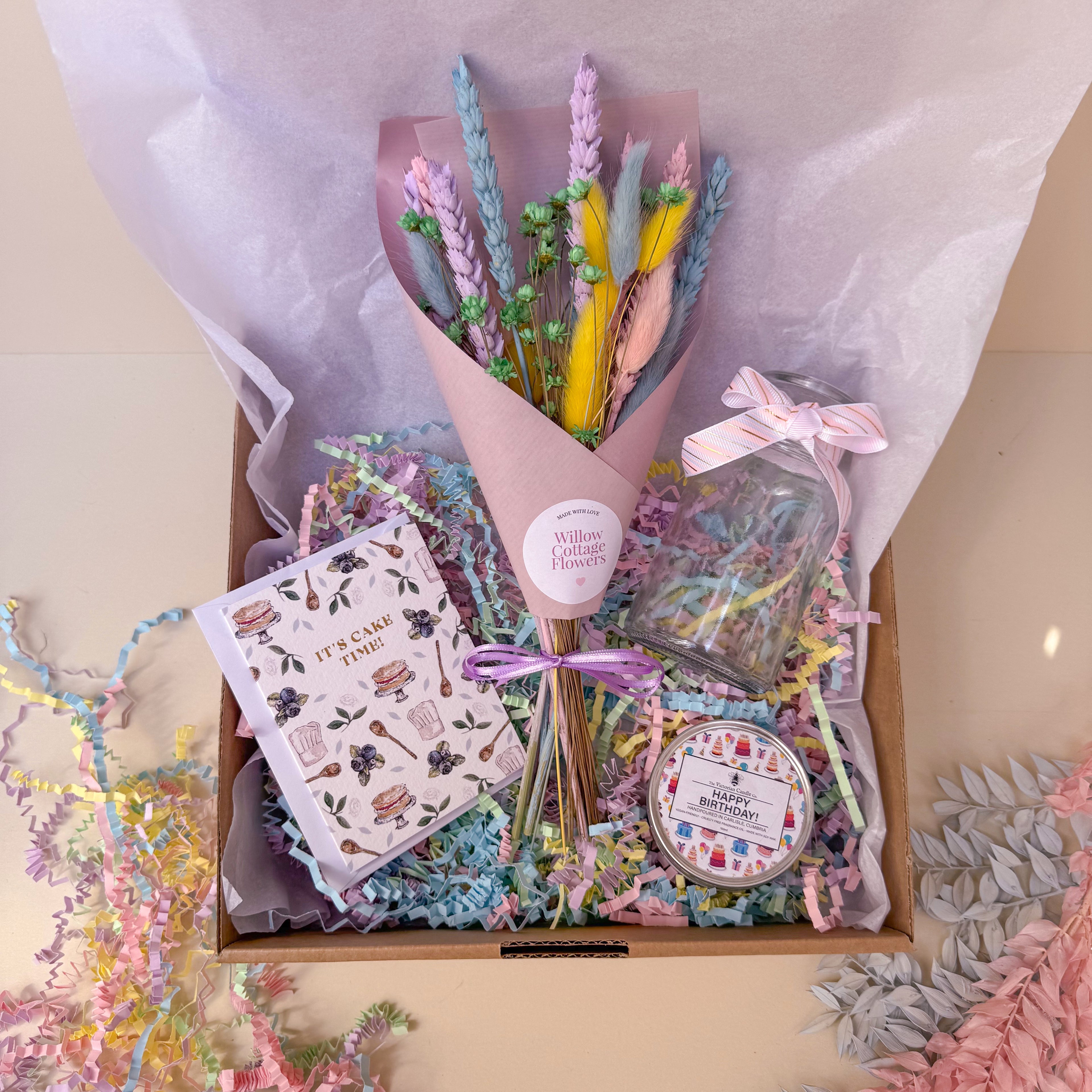 happy birthday hamper with birthday candle tin