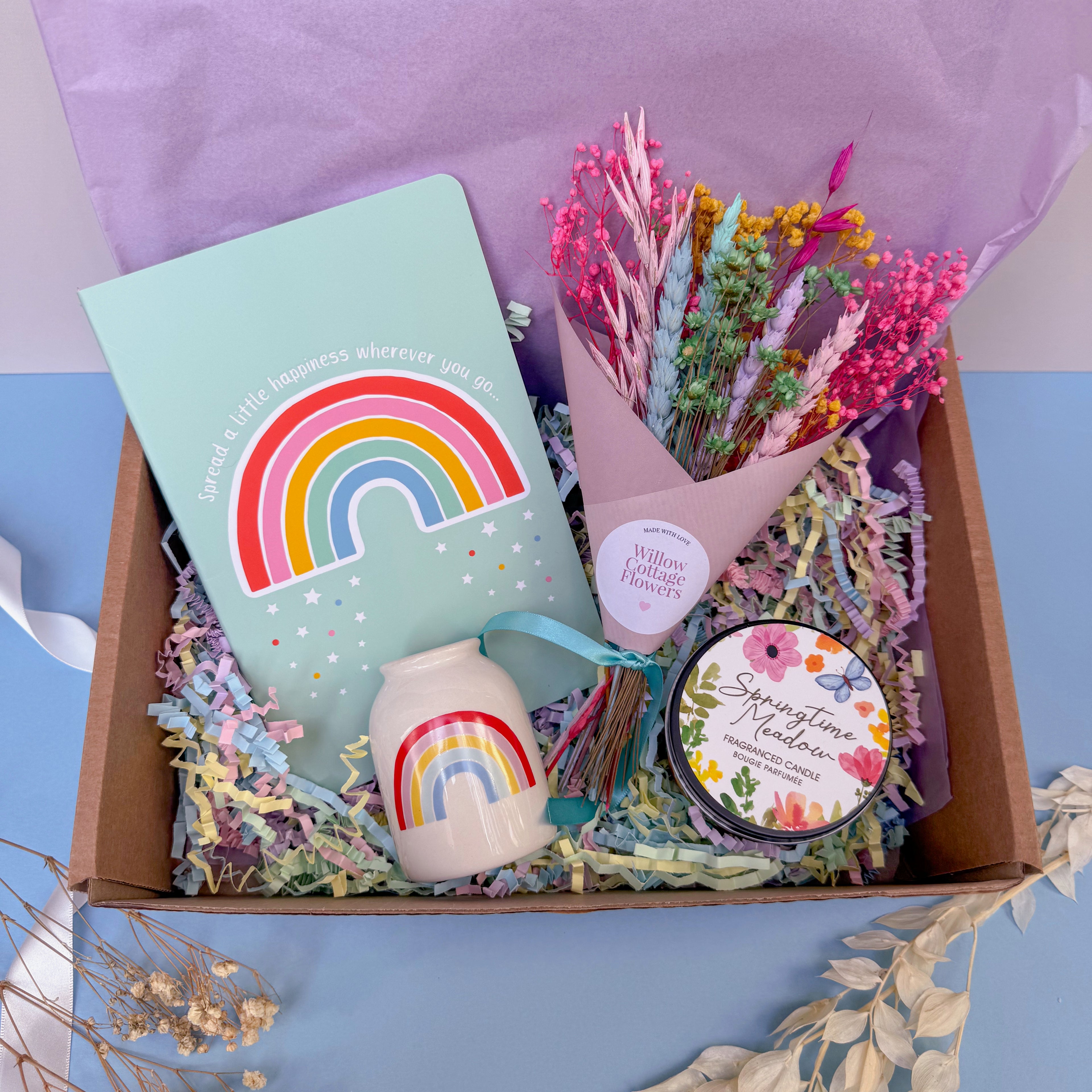 colourful gift hamper with dried flowers