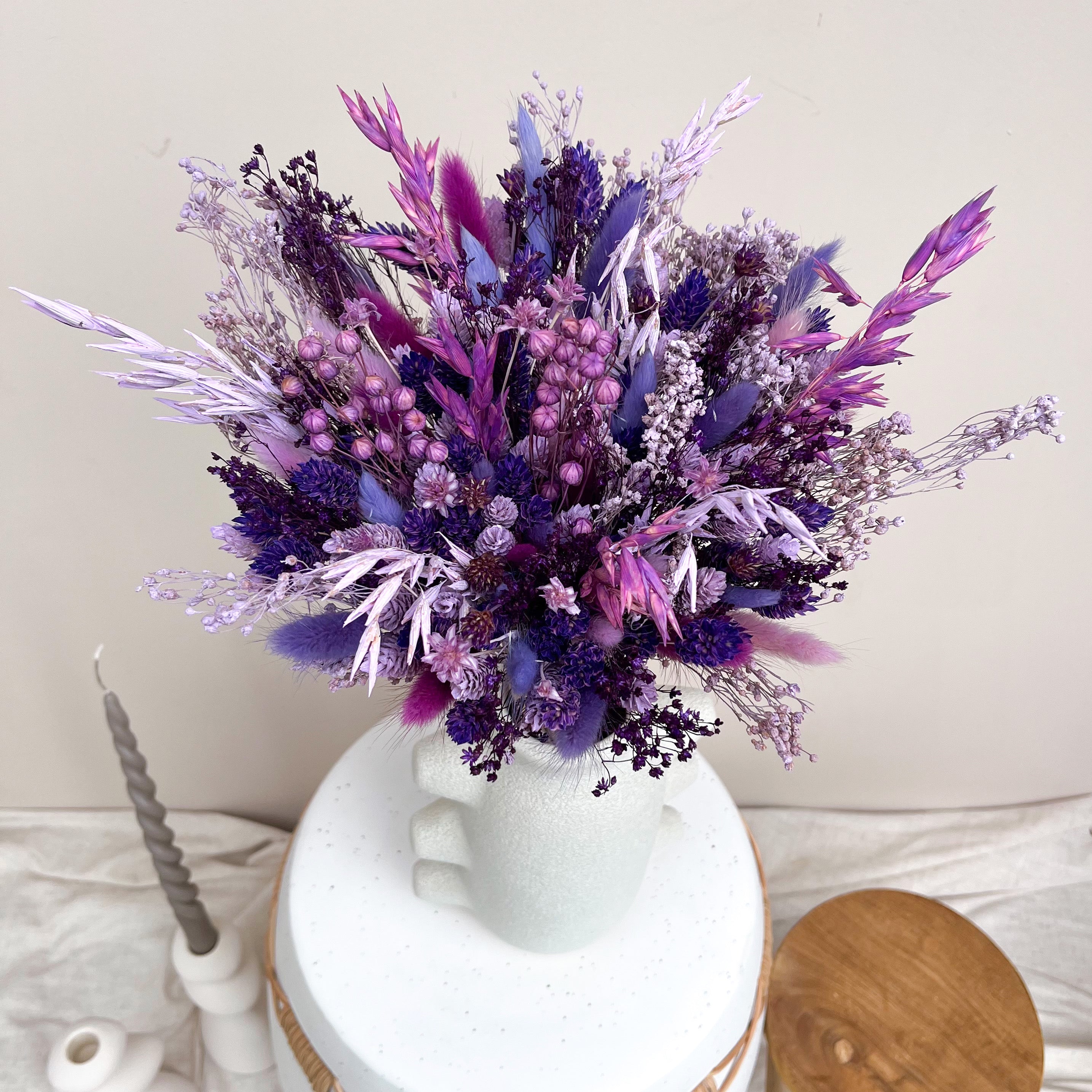 purple dried flower bouquet for wedding
