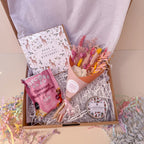 small birthday gift hamper with dried flowers