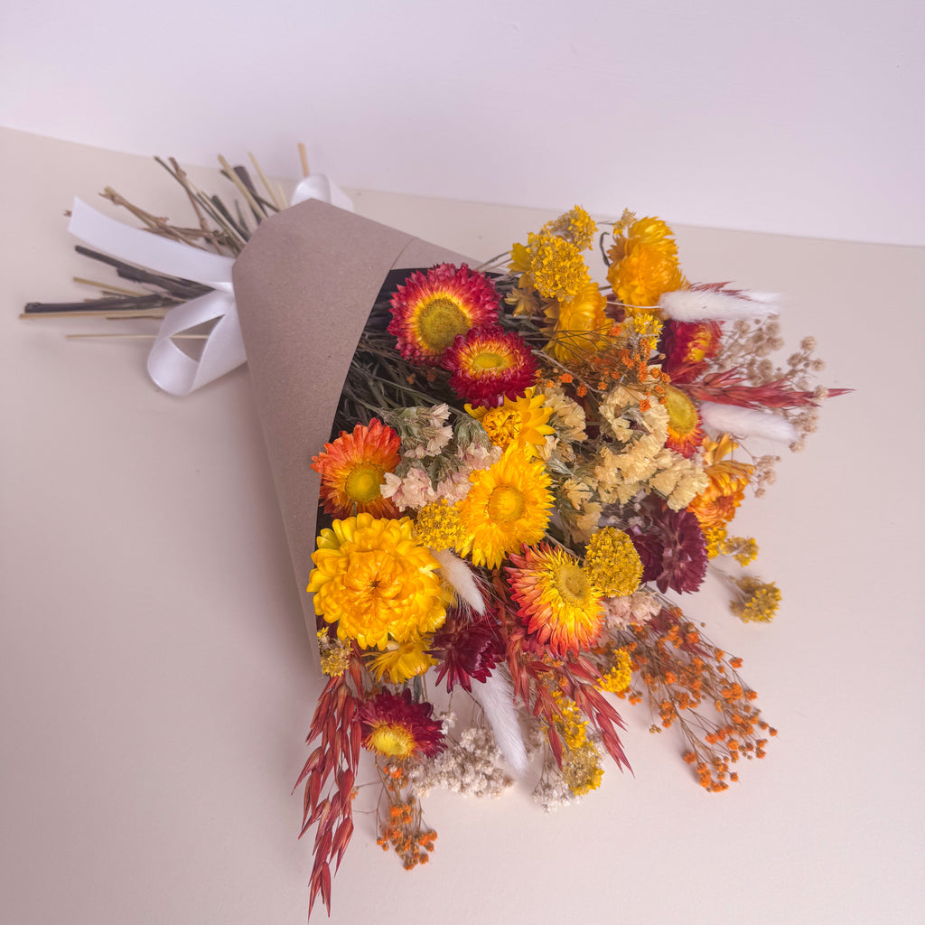 yellow dried strawflower bunch