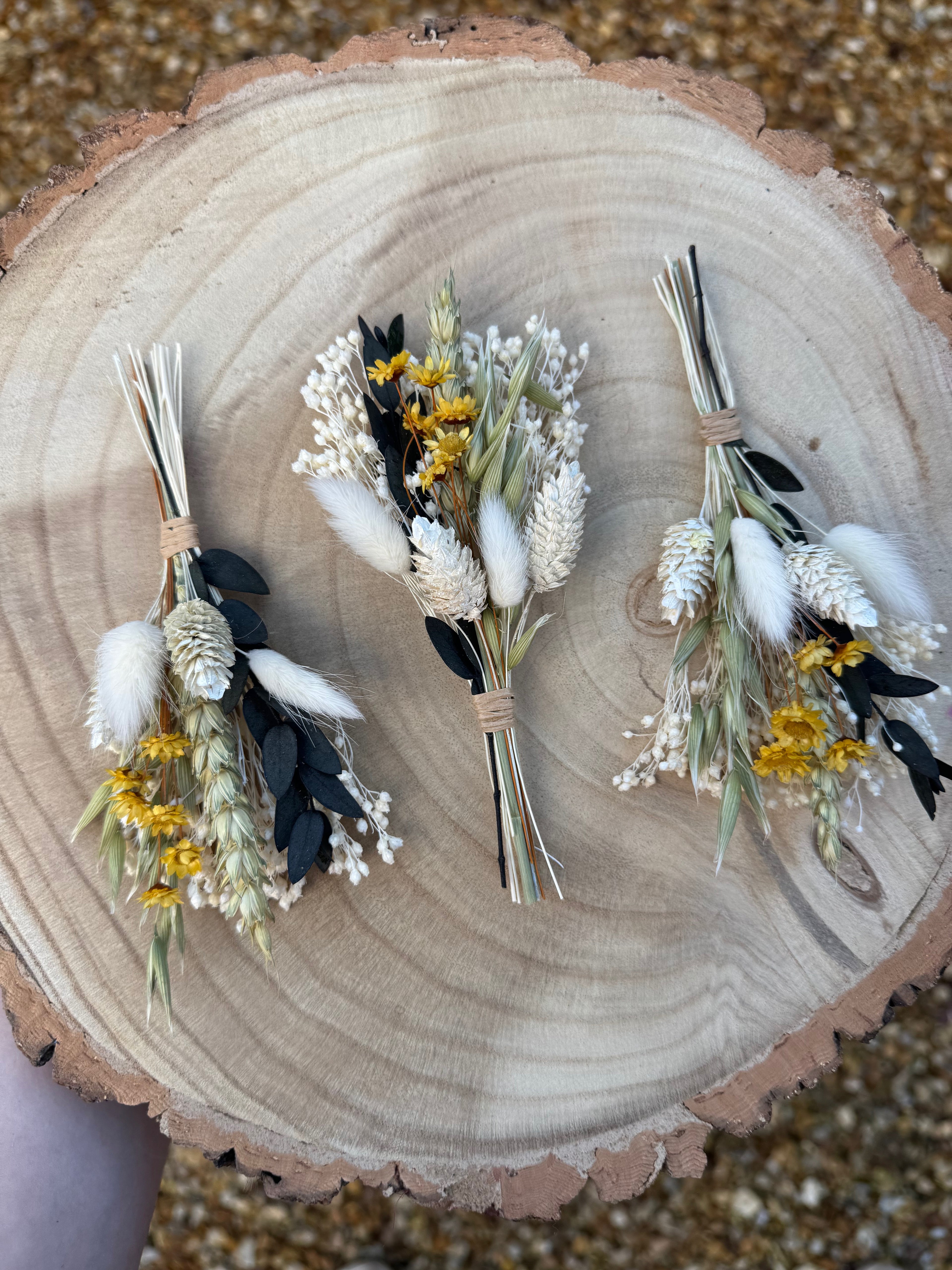 yellow and green dried flower buttonhole