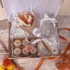 halloween pumpkin themed gift box in white colour palette